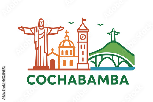 Cochabamba city skyline with iconic buildings and landmarks