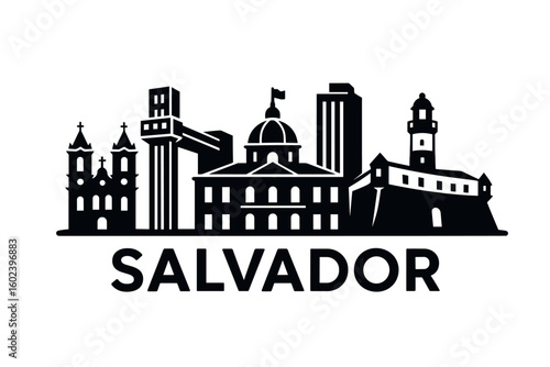 Salvador city skyline with iconic buildings and landmarks