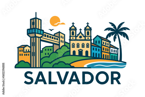 Salvador city skyline with iconic buildings and landmarks