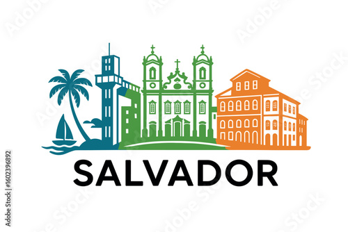 Salvador city skyline with iconic buildings and landmarks