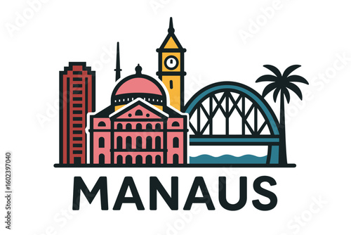 Manaus city skyline with iconic buildings and landmarks