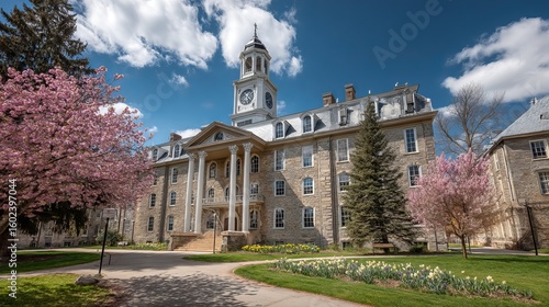 Historic old main building at penn state in spring, state college pa