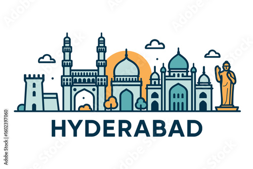 Hyderabad city skyline with iconic buildings and landmarks