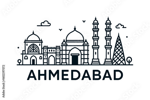 Ahmedabad city skyline with iconic buildings and landmarks