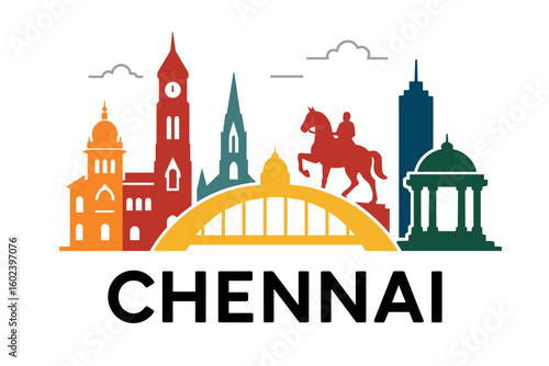 Chennai city skyline with iconic buildings and landmarks