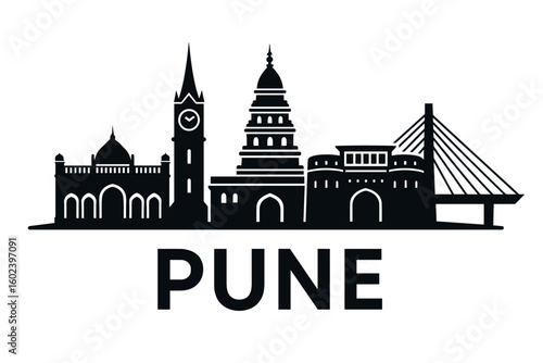 Pune city skyline with iconic buildings and landmarks