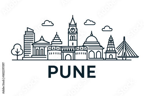 Pune city skyline with iconic buildings and landmarks