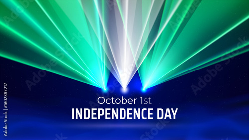 October 1, independence day nigeria. Nigerian flag laser light show. National holiday 1st of october. Happy independence day greetings card. Laser beams, dj light party. Vector illustration