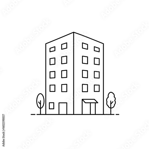 Tall apartment building in minimal line art style