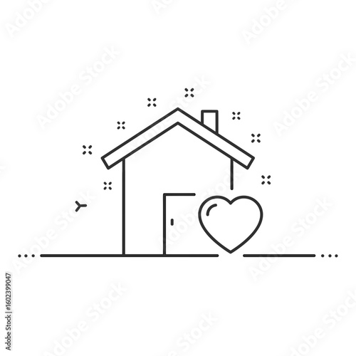Minimalist house illustration with heart symbol for home concept  