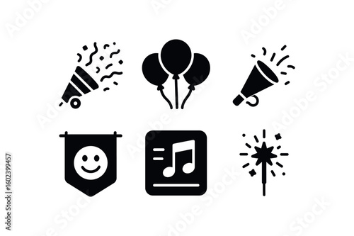 solid icon isolated joy confetti cannon joy party balloon cluster joy celebration horn joy smiling emoji tapestry joy upbeat playlist joy fireworks sparkler