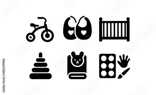 solid icon isolated toddler tricycle wheel toddler bib toddler playpen fence toddler stacker toy toddler plush blanket toddler finr paint
