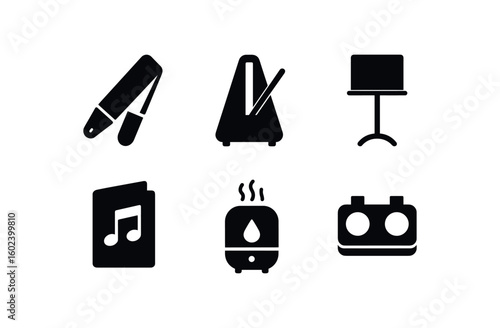 solid icon isolated musician guitar strap musician metronome musician instment stand musician sheet music folder musician humidifier musician footswitch pedal