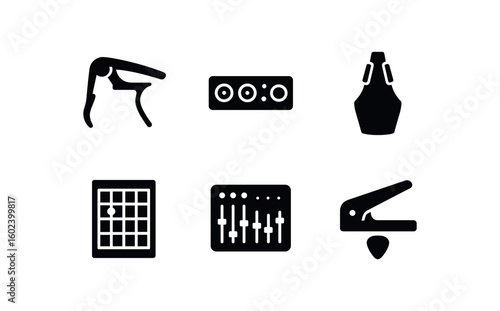 solid icon isolated musician tunable capo musician interface musician practice mute musician chord chart poster musician miing desk musician pick punch