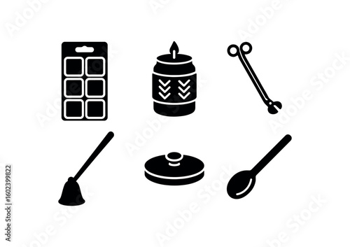 solid icon isolated candle wa melt pack candle jar cozy cover candle wick trimmer candle snuffer tool candle lid stopper candle dipper spoon