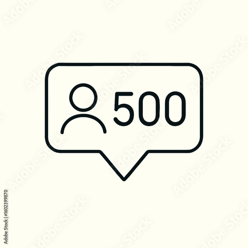 Social media notification icon showing 500 followers  