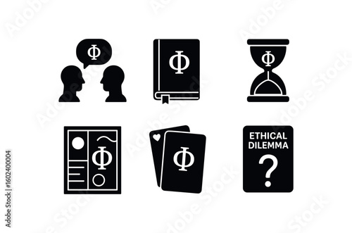 solid icon isolated philosophy discussion prompts philosophy idea journal philosophy debate timer philosophy abstract print philosophy card philosophy ethical dilemma deck