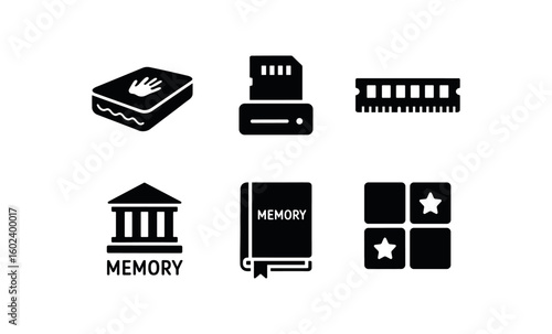 solid icon isolated memory foam mattress memory card reader memory chip module memory guide memory journal memory