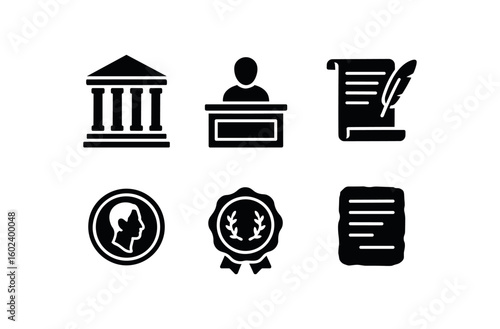 solid icon isolated Pilate judgment hall Pilate tribunal bench Pilate governance scroll Pilate coin medallion Pilate governor seal Pilate edict tablet solid icon isolated Pilate model