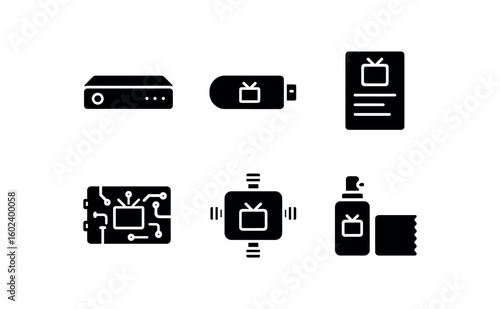 solid icon isolated tele tuner bo tele streaming stick tele broaast guide tele circuit board tele cable splitter tele cleaning kit solid icon isolated butterfly wing pattern chart butterfly