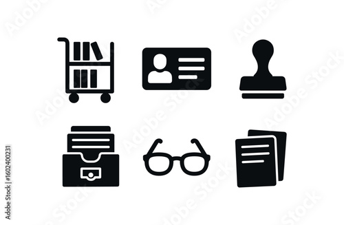 solid icon isolated librarian book cart librarian library card librarian stamp pad librarian catalog database librarian reading glasses librarian inde cards