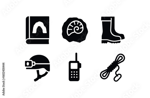 solid icon isolated cave guidebook cave fossil replica cave waterproof cave helmet cave radio transmitter cave hand