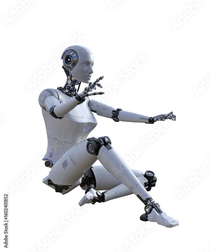 Intelligenza artificiale robot computer umanoide donna su fondo trasparente	