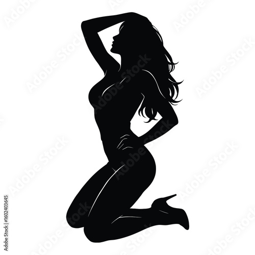 Seductive Woman Silhouette Kneeling Twist Pose