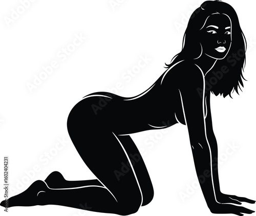 Seductive Woman Silhouette on All Fours