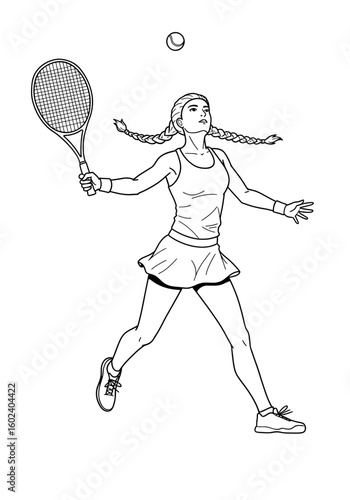Young girl playing tennis and preparing to hit the ball  