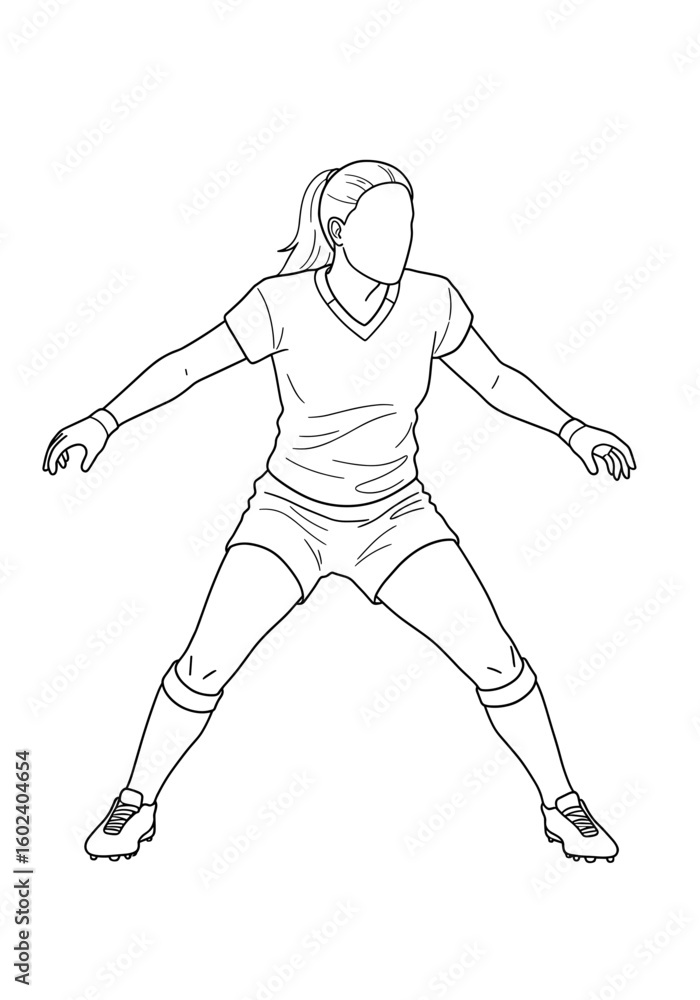 Obraz premium Female soccer goalkeeper ready in defensive stance line art