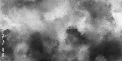 Abstract white and gray isolated cloud cumulus clouds. Gray aquarelle painted realistic fog or mist smoky textured canvas design. White and ash messy wall stucco texture background.	