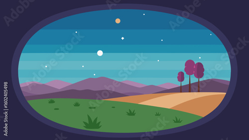 wide view cosmos meadow distant trees vintage