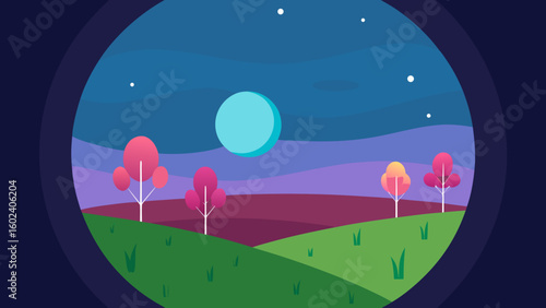 wide view cosmos meadow distant trees vintage