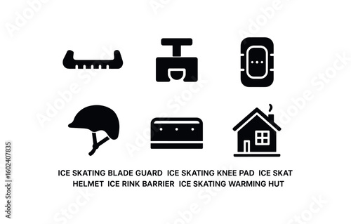 solid icon isolated ice skating blade guard ice skating skate sharpener ice skating knee pad ice skating helmet ice rink barrier ice skating wing