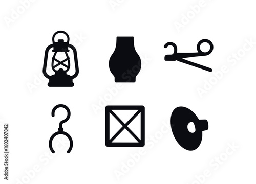 solid icon isolated oil lamp reservoir glass chimney wick trimmer carrying hook resistant fe reflector sheet