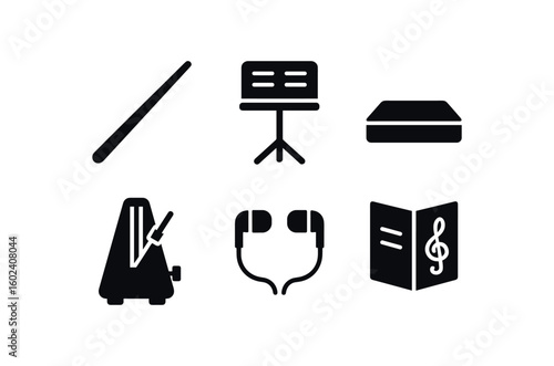 solid icon isolated conductor baton conductor score stand conductor podium platform conductor rehearsal metronome conductor earphones conductor prog booklet