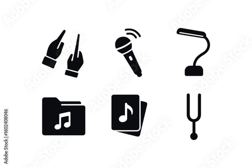 solid icon isolated conductor hand signals chart conductor wireless microphone conductor podium conductor music folder conductor cue cards conductor tuning fork