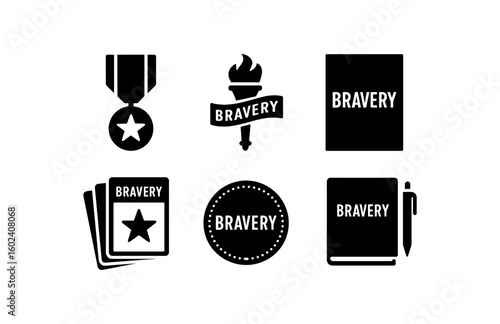 solid icon isolated bravery medal pin bravery tattoo stencil bravery poster print bravery affirmation cards bravery challen coin bravery journal
