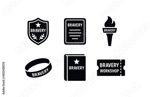 solid icon isolated bravery patch bravery commemorative plaque bravery torch replica bravery wristband bravery motivational book bravery workshop voucher