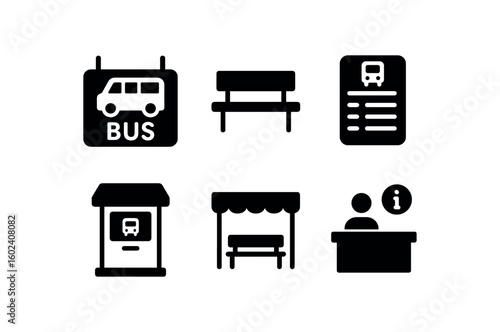 solid icon isolated bus terminal signboard bus terminal ing bench bus terminal tible display bus terminal ticket kiosk bus terminal shelter awning bus terminal information desk