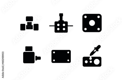 solid icon isolated microfluidic valve adaptor fitting microfluidic valve sensor array microfluidic valve gasket sheet microfluidic valve solenoid coil microfluidic valve mounting plate