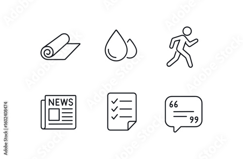 stroke icon mono icons style isolated yoga mat morning dew jogr newspaper list motivational quote