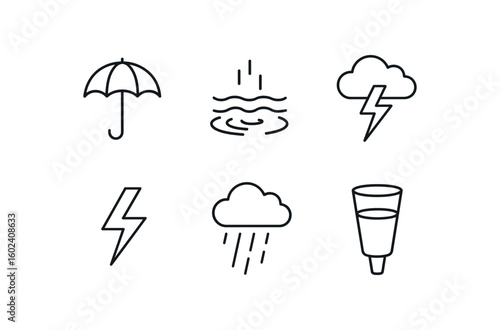 stroke icon mono icons style isolated umbrella canopy soaked pavement thunder mble ning drizzle mist rain gau