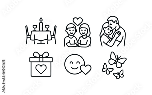 stroke icon mono icons style isolated candlelit dinner soulmate bond passionate embrace heartwing gift affectionate smile fluttering butterflies