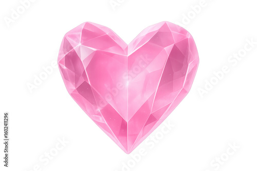 Bright pink crystal heart with transparent background, ideal for valentine's day, romance, love, weddings, and anniversaries
