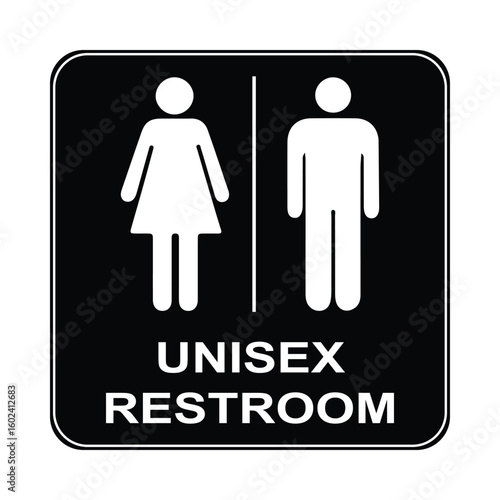 unisex restroom sign vector with male and female symbols and bold text