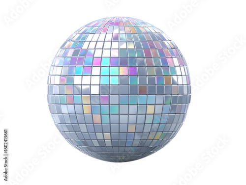 3D disco ball icon in cartoon plastic style, party and dance theme, isolated on transparent background 