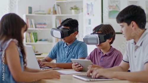 Students in a classroom using VR headsets
