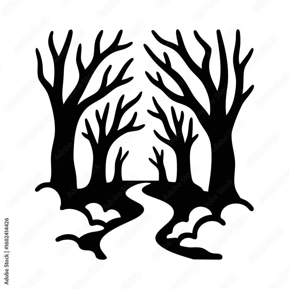 Obraz premium Dark creepy forest with bare trees